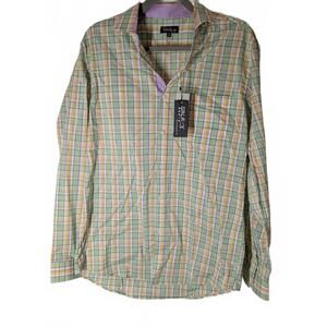 NWT Galaxy Harvic Men's Green Plaid Pocket Dress Shirt Size Medium Slim Fit